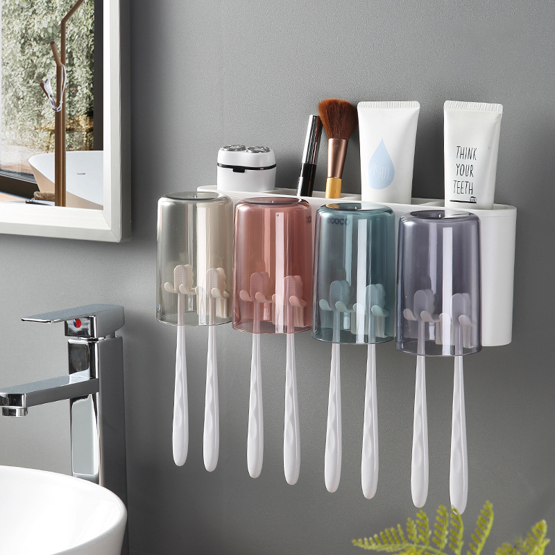 Kệ cắm bàn chải đánh răng dán tường kèm 4 cốc ECOCO