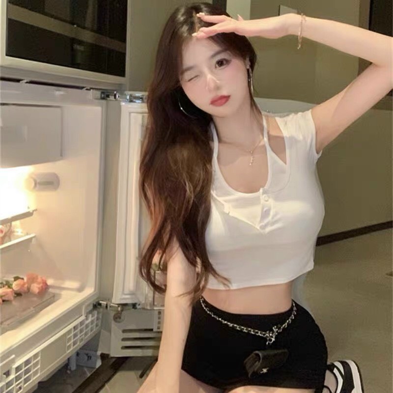 Áo croptop giả yếm vạt ngang uzzang siêu xinh-nu