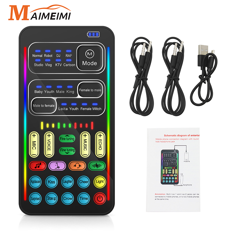 【Top-rated】 i9 Voice Changer Mini Multiple Audio Effect -Compatible Live Sound Cards Ultra-Thin Portable Live Sound Card Mic Tool.