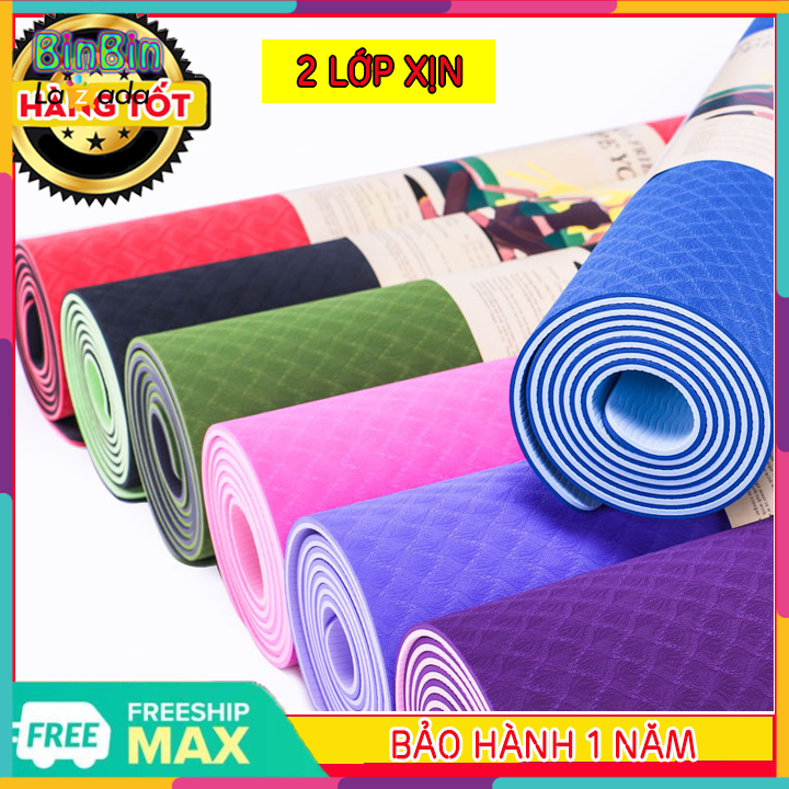 Thảm tập yoga tpe cao cấp 2 lớp dày, dụng cụ tập gym tại nhà, đồ tập yoga, thảm tập gym