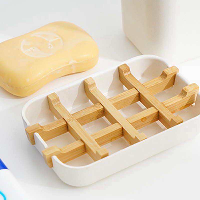 Natural Soap Dish 2 Bamboo Fiber Soap Dishes, Drain Design Detachable
