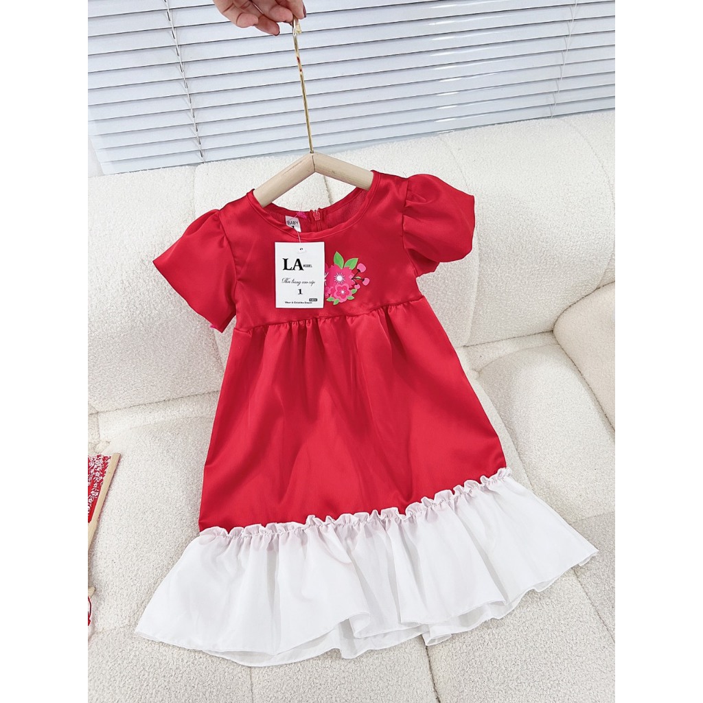 Váy Melisa đỏ chân trắng thêu hoa