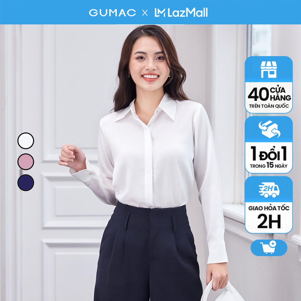 [SALE MẠNH] Áo sơ mi lá cổ nhọn thời trang GUMAC AD12054
