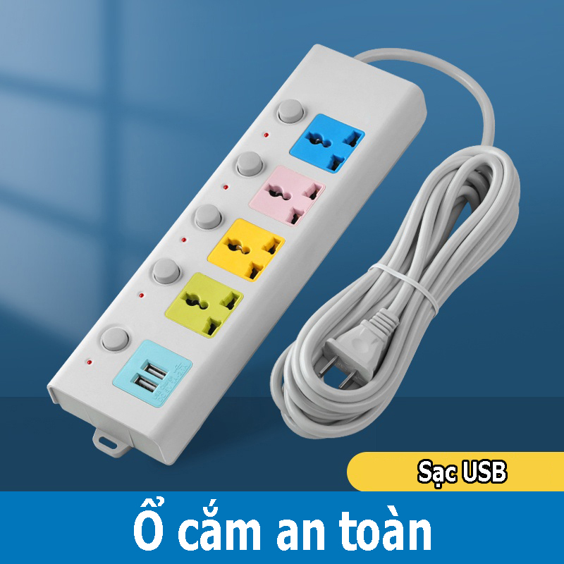 Ổ power plug，Multi-Function Socket Outlet Plug Universal Outlet Extension Cord Power Socket / Power Board / Power Strip with 4 Power Socket and 2 USB Ports with Independent Switch Charger Adapter 2200WHZ-345U-3，Ổ cắm chuyển đổi đầu 3 chân sang 2