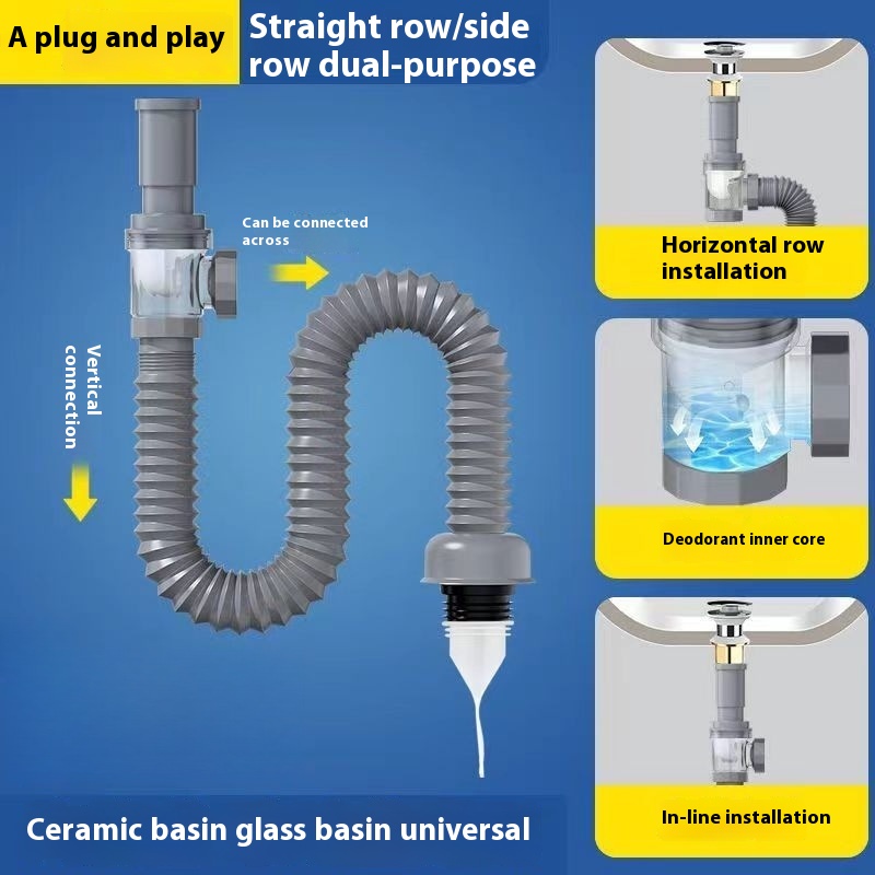 Horizontal and vertical universal washbasin sewer pipe surface, basin drainer, anti-odor drainage pipe, countertop, hand pool, leaking plug accessories