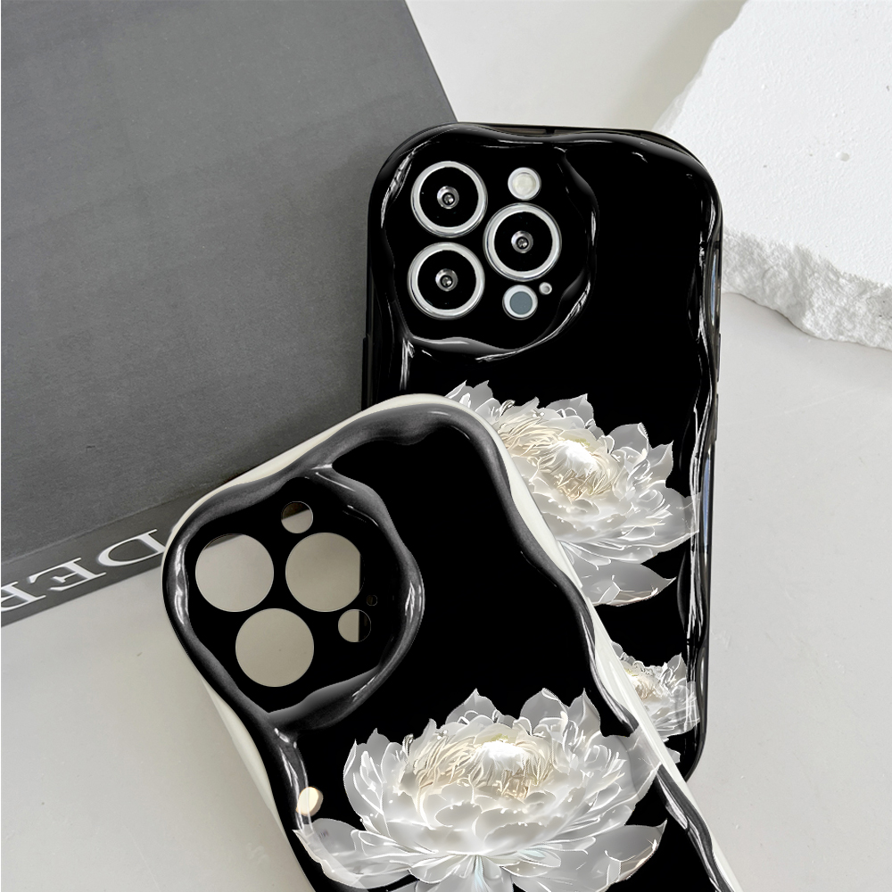 Jizetin for Redmi 10 Back Cover White Lotus Flowers Wavy Edge Soft Silicone Phone Case. 