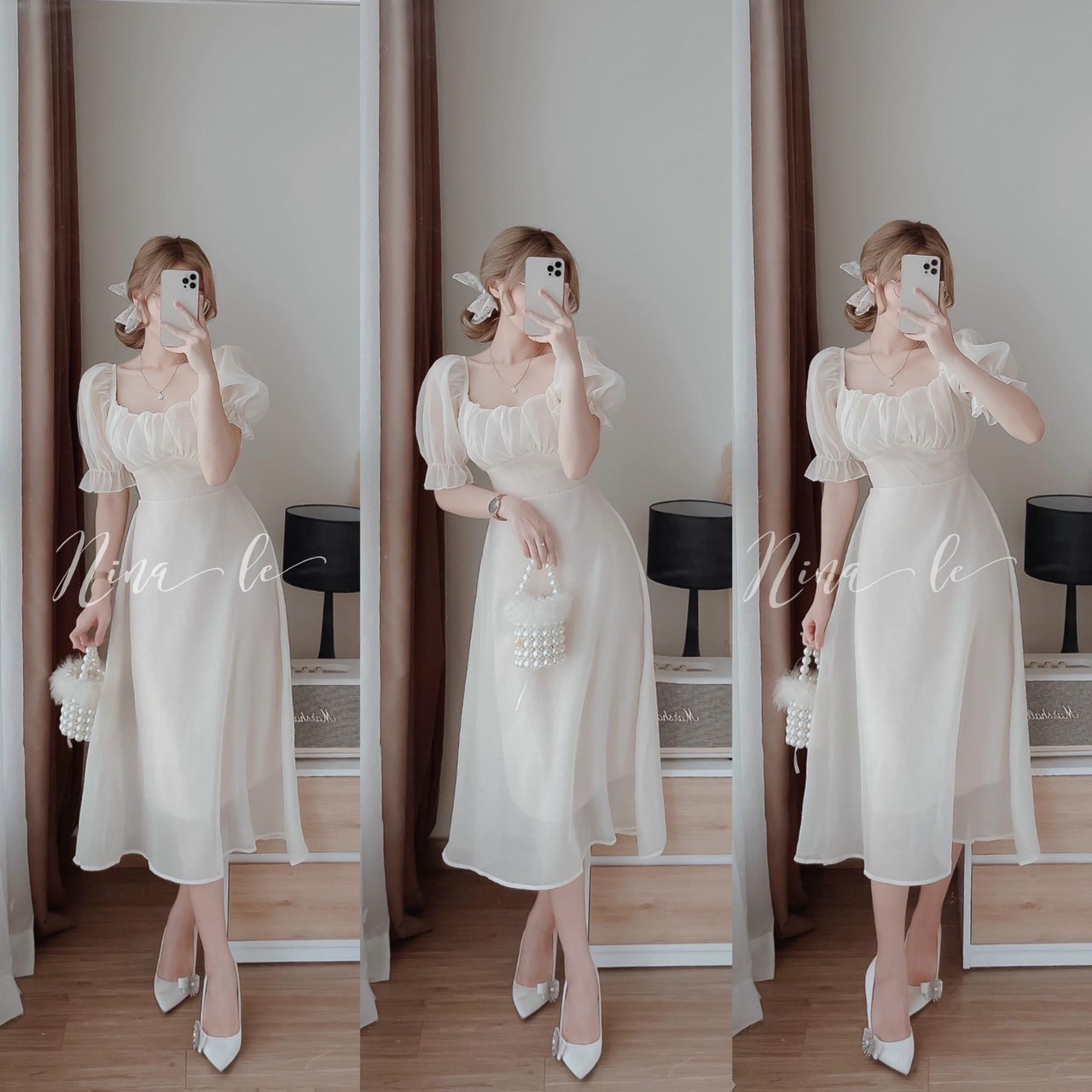 Đầm Xếp Ly Tay Bồng Siêu Cute (có Mút Ngực)