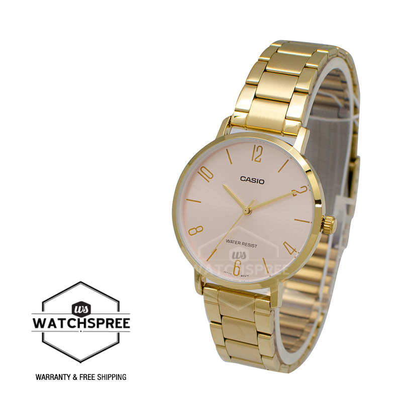 [Watchspree] Casio Ladies' Analog Gold Ion Plated Stainless Steel Band Watch LTPVT01G-4B LTP-VT01G-4B