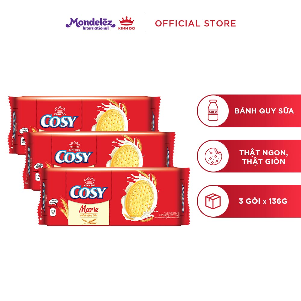 Voucher 50k đơn từ 459k Combo 3 hộp Bánh quy sữa COSY Marie gói 136g
