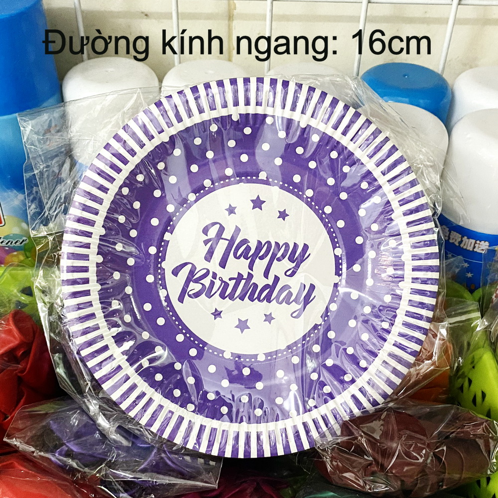 6 cái đĩa giấy hình size 16cm chấm bi dùng đựng bánh sinh nhật trang trí các loại