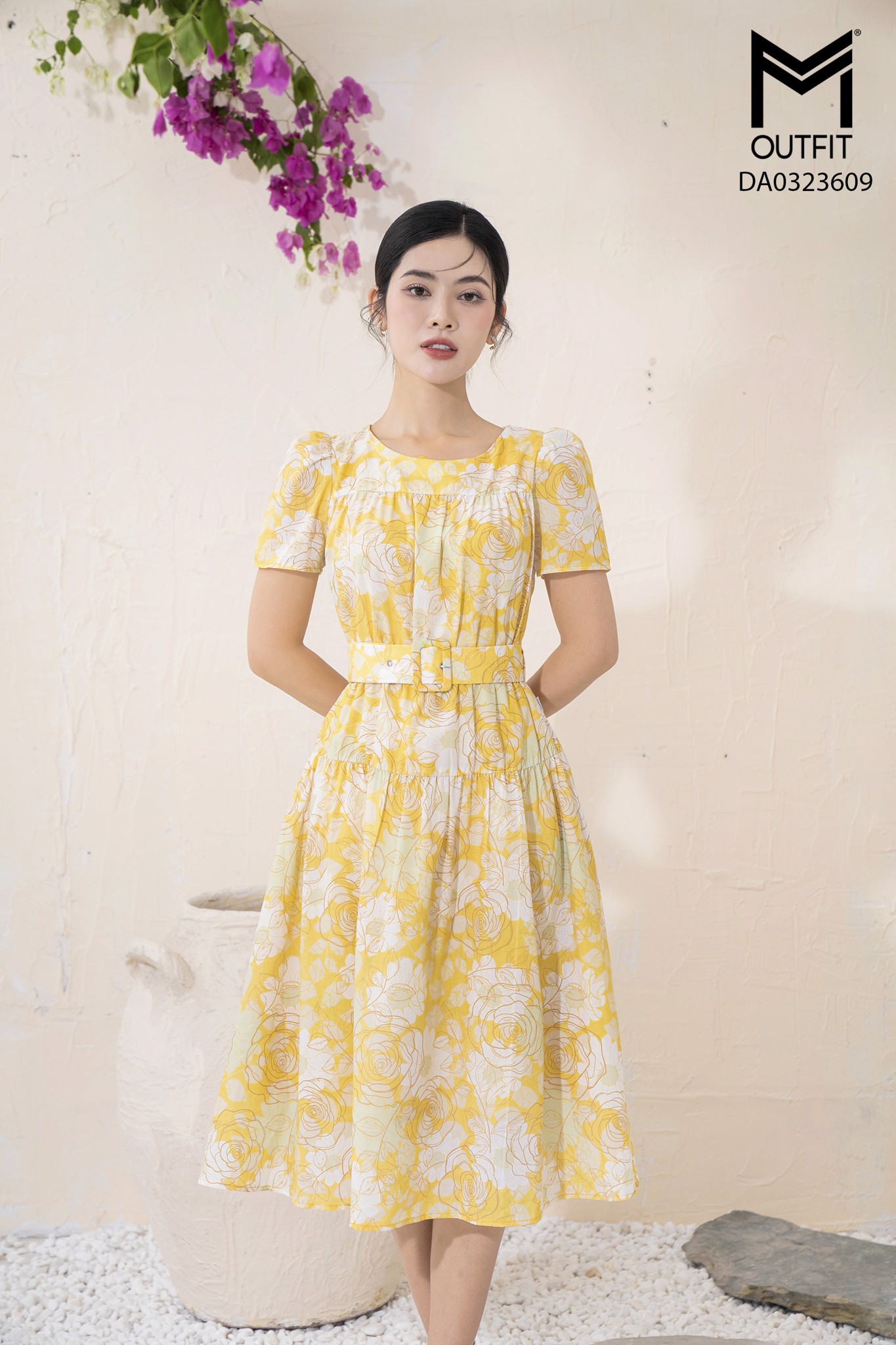 Đầm dáng xòe kèm đai rời