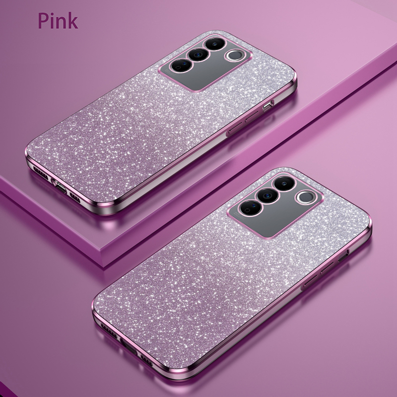 Casing luxury plating phone case for vivo v27e case vivov27e glitter clear soft cover with glitter flake