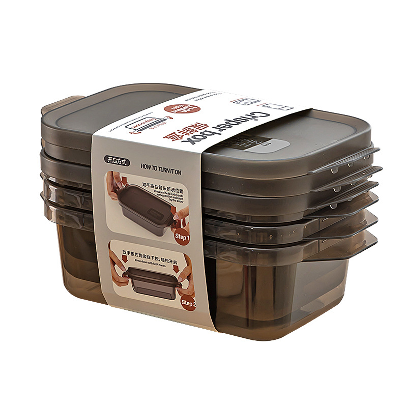 Thickened transparent sealed crisper box, rectangular freezer storage box, plastic microwavable food grade storage box