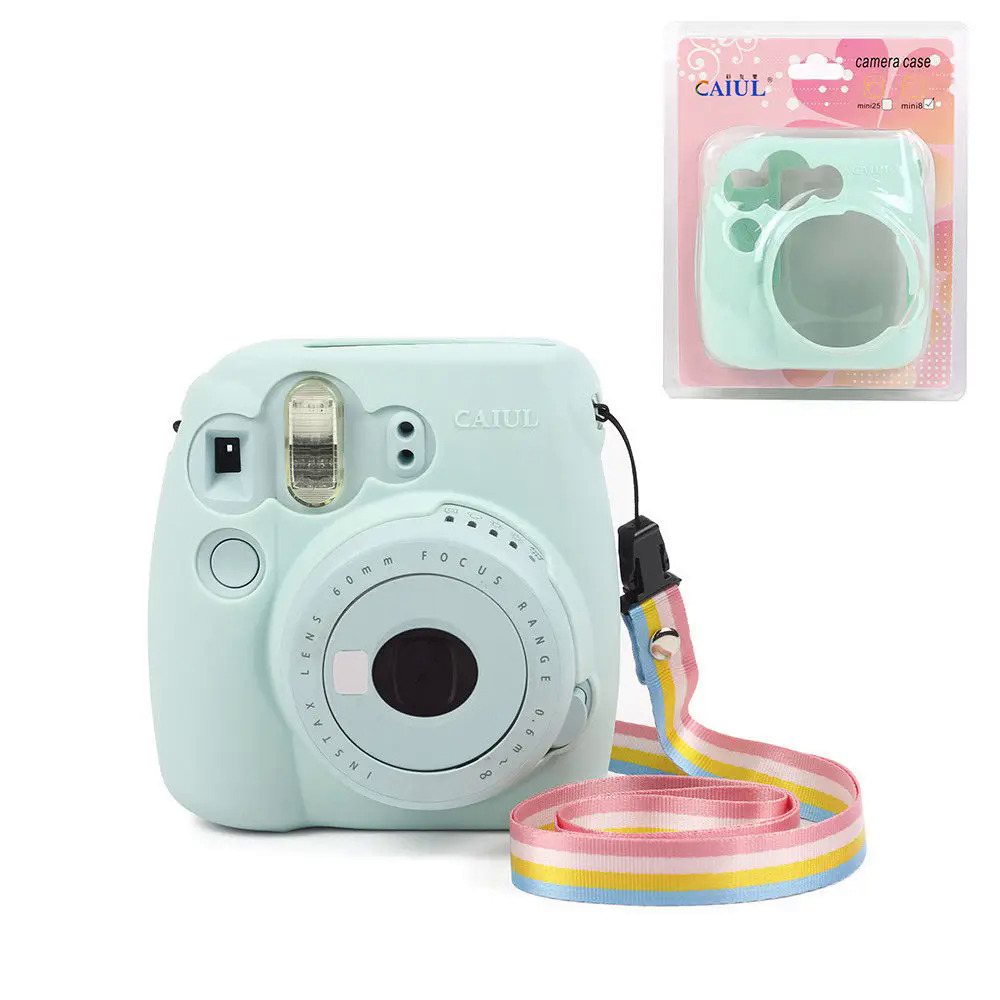 Cho Fujifilm Instax Mini 8 Mini 9 máy ảnh PU túi màu da Instax Mini trường hợp với dây đeo vai trong suốt pha lê Bìa