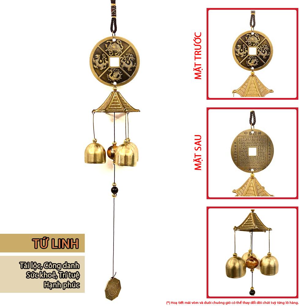 Chuông gió đồng phong thủy, chuông gió tài lộc, may mắn, bình an An Nam Decor