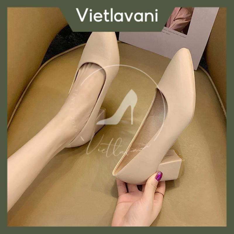 Giày Nữ Gót Cao Trơn Đế Vuông (màu đen) - MÃ XK_C2