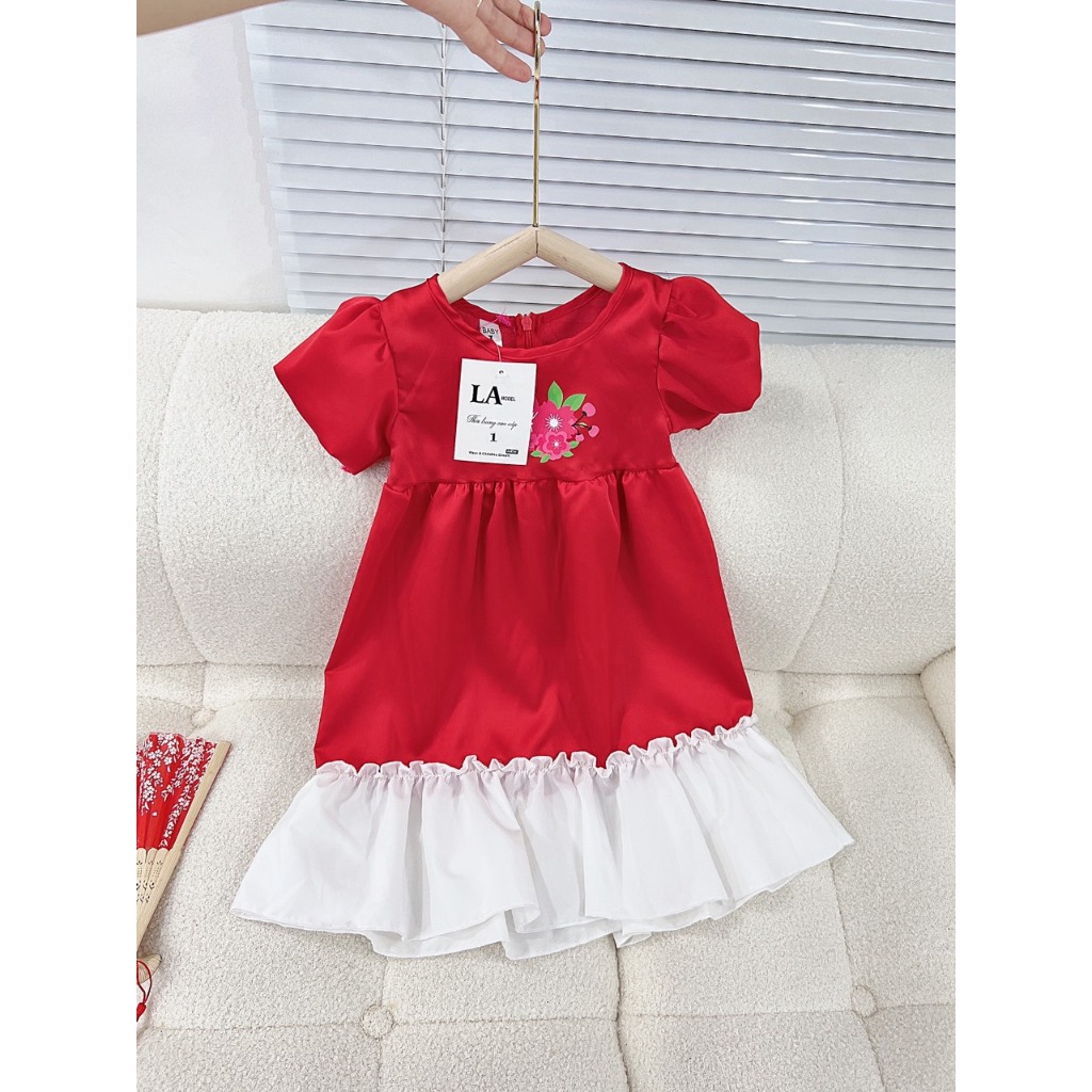 Váy Melisa đỏ chân trắng thêu hoa