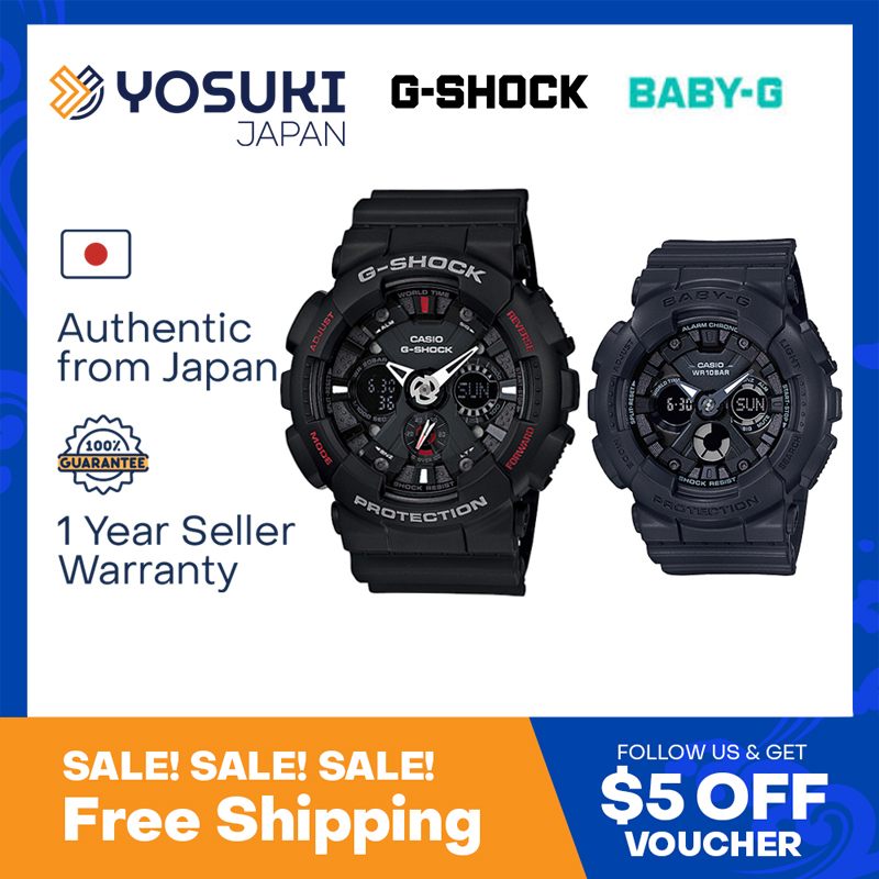 CASIO / G-SHOCK GSHOCK Baby-G BabyG GA-120-1 BA-130-1A ( GA 120 1 BA 130 1A  GA-120 BA-130 GA120 BA130 ) Wrist Watch For Men Women BIG CASE Black Couple  Pair Watch from