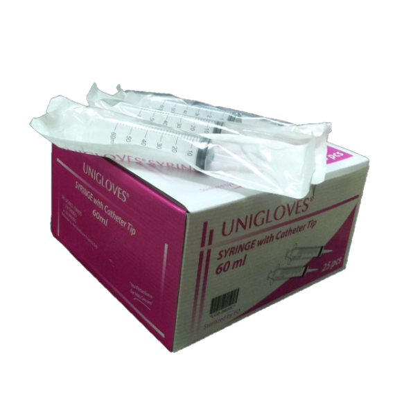[1 Box] Unigloves Syringe 60ml/cc with Catheter Tip & Cap (25pcs/box ...